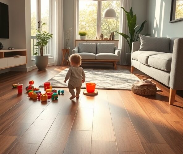 Jaka podłoga do salonu z małym dzieckiem najlepiej zniesie zabawki, plamy i codzienne mycie mopem?